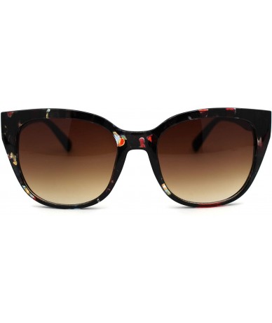 Oversized Womens Thick Oversize Cat Eye Shape Designer Sunglasses - Dark Floral Brown - CW18YTNYLXU $19.29