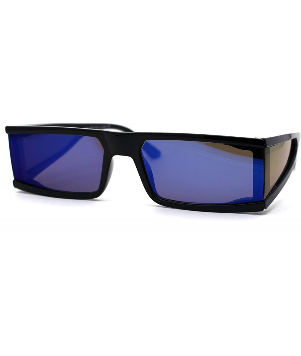 Square Futuristic Warp Around Side Visor Lens 80s Square Sunglasses - Black Blue Mirror - C5195SS6GHL $23.21