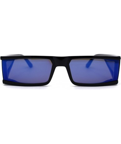 Square Futuristic Warp Around Side Visor Lens 80s Square Sunglasses - Black Blue Mirror - C5195SS6GHL $23.21