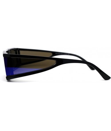 Square Futuristic Warp Around Side Visor Lens 80s Square Sunglasses - Black Blue Mirror - C5195SS6GHL $23.21