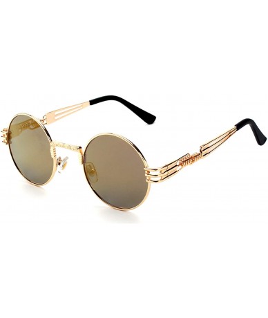 Round Retro Round Circle Steampunk Polarized Sunglasses Metal for Men Women - Gold Frame/Brown Lens - CJ18N9SE2ON $35.39