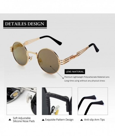 Round Retro Round Circle Steampunk Polarized Sunglasses Metal for Men Women - Gold Frame/Brown Lens - CJ18N9SE2ON $35.39