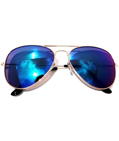 Aviator Men Aviator style Sunglasses Metal Frame Gold Color Full Mirror Lens Men Women - 1 Blue_ Green - CI11M0H26M3 $16.98