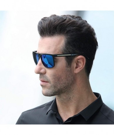 Square Polarized Sunglasses Nigt vision for Men UV400 Driving Sunglasses Gradient Sun Glasses - Black Blue - C5199KAXOLR $22.39