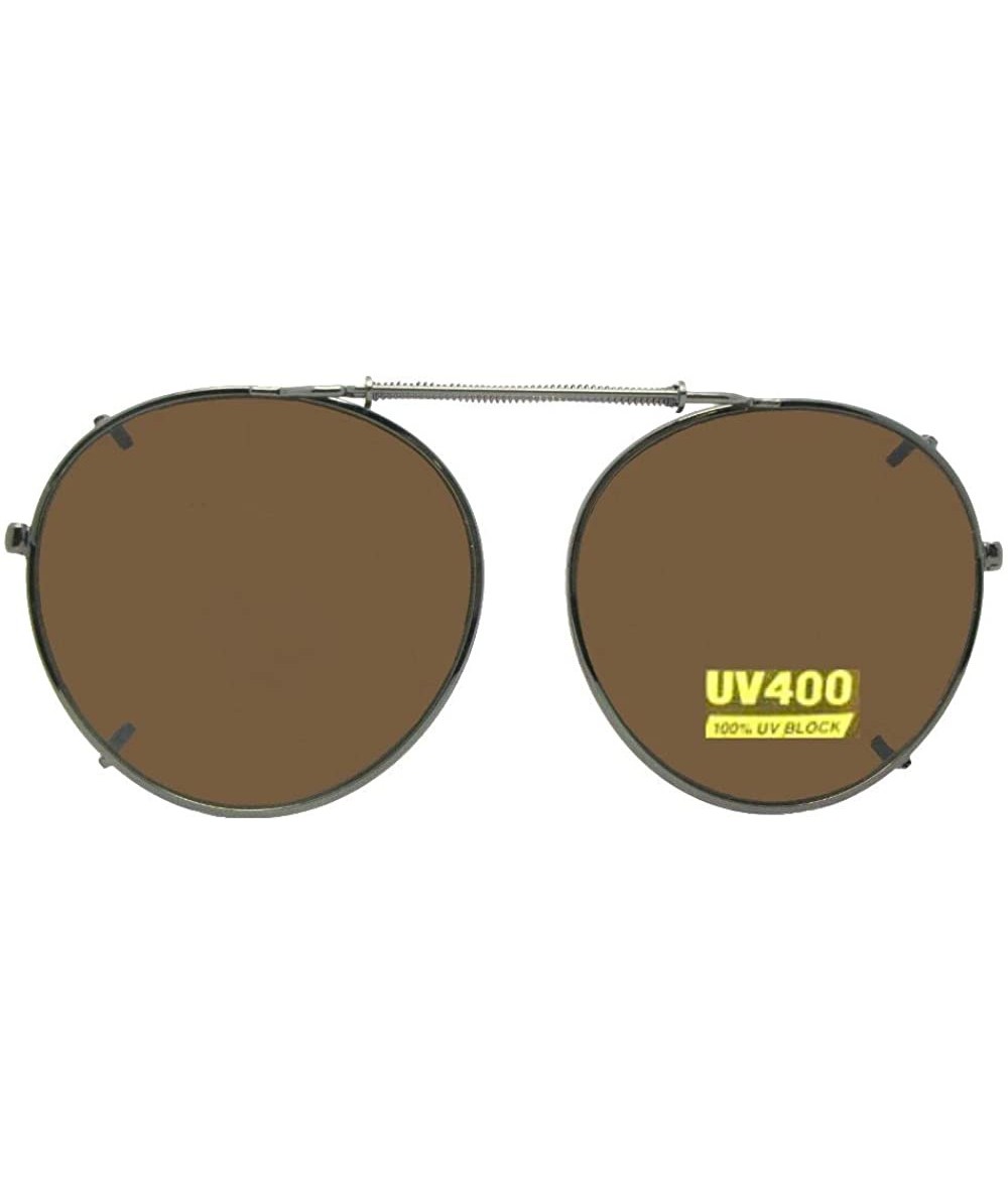 Round Semi Round Non Polarized Clip on Sunglass - Pewter-non Polarized Brown Lens - C6189Y5DZRT $31.22