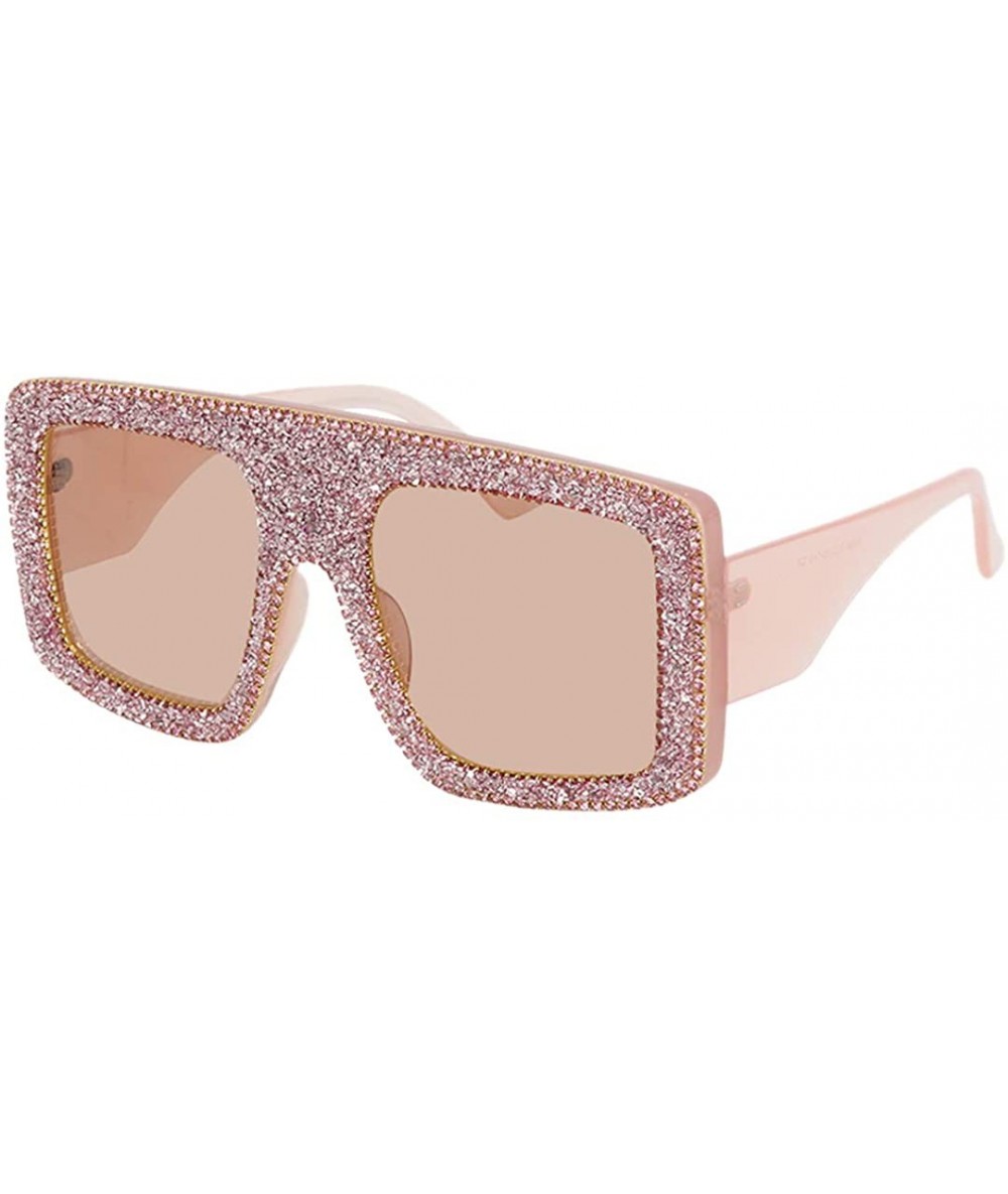 Oversized Oversized Square Frame Bling Rhinestone Crystal Sunglasses For Women - Pink - CI18AI7AZH5 $33.80