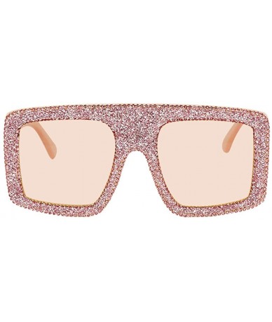 Oversized Oversized Square Frame Bling Rhinestone Crystal Sunglasses For Women - Pink - CI18AI7AZH5 $33.80