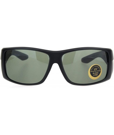 Oversized Mens Thick Temple Glass Lens Rectangular Warp Black Cholo Sunglasses - Matte Black - CU18OWZAIAA $17.81