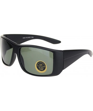 Oversized Mens Thick Temple Glass Lens Rectangular Warp Black Cholo Sunglasses - Matte Black - CU18OWZAIAA $17.81