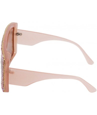 Oversized Oversized Square Frame Bling Rhinestone Crystal Sunglasses For Women - Pink - CI18AI7AZH5 $33.80