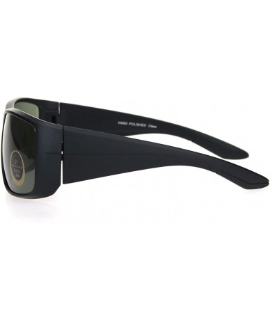 Oversized Mens Thick Temple Glass Lens Rectangular Warp Black Cholo Sunglasses - Matte Black - CU18OWZAIAA $17.81