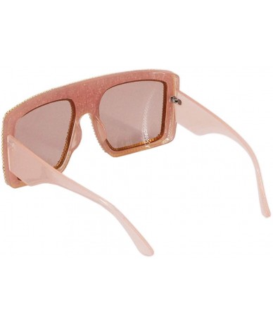 Oversized Oversized Square Frame Bling Rhinestone Crystal Sunglasses For Women - Pink - CI18AI7AZH5 $33.80