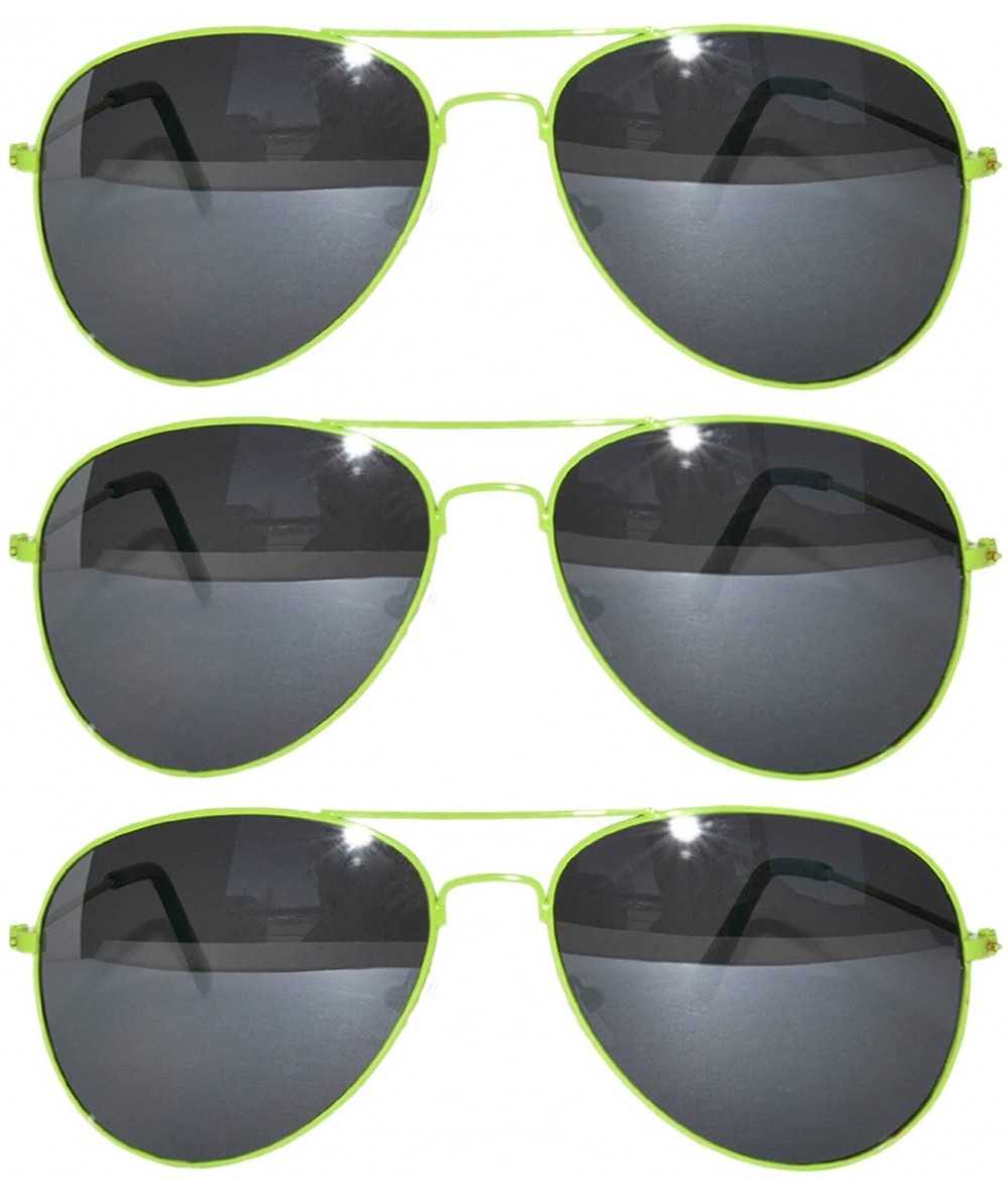 Oval Set of 3 Pack Aviator Style Sunglasses Colored Metal Frame Mirror Lens Smoke Lens - Smoke_lens_green_3_pack - CV17YRNY8I...