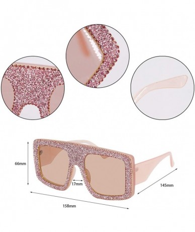 Oversized Oversized Square Frame Bling Rhinestone Crystal Sunglasses For Women - Pink - CI18AI7AZH5 $33.80