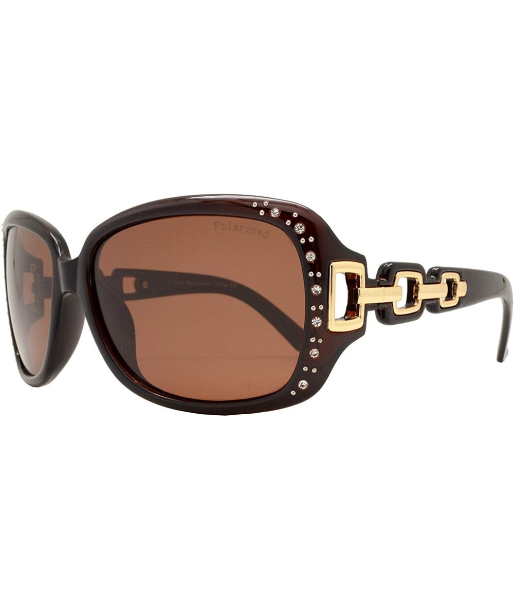 Square Womens Polarized Rhinestone Chic Designer Inspired Sunglasses for Women - Brown + Brown - CS18QQCQECX $26.47