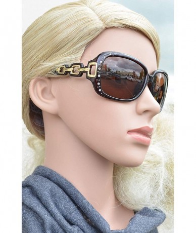 Square Womens Polarized Rhinestone Chic Designer Inspired Sunglasses for Women - Brown + Brown - CS18QQCQECX $26.47