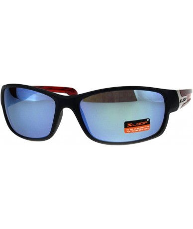 Rectangular Xloop Sunglasses Mens Oval Rectangular Wrap Around Frame UV 400 - Black Red (Blue Mirror) - CV18H8HOR2O $19.03