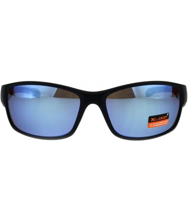 Rectangular Xloop Sunglasses Mens Oval Rectangular Wrap Around Frame UV 400 - Black Red (Blue Mirror) - CV18H8HOR2O $19.03