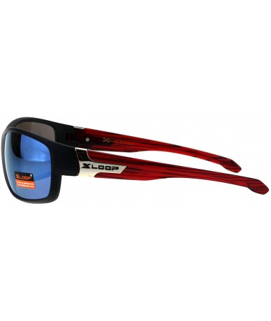 Rectangular Xloop Sunglasses Mens Oval Rectangular Wrap Around Frame UV 400 - Black Red (Blue Mirror) - CV18H8HOR2O $19.03