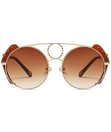 Shield Vintage Sunglasses Men Steampunk Retro Metal Round Sun Glasses for Women Rivet - Gold With Brown - C118WD2RX9Z $22.00