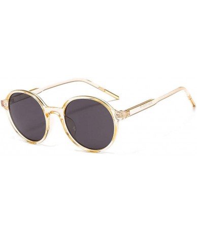 Round Women Fashion Eyewear Round Beach Sunglasses with Case UV400 Protection - Champagne Frame/Grey Lens - CW18WM3W2CL $18.89