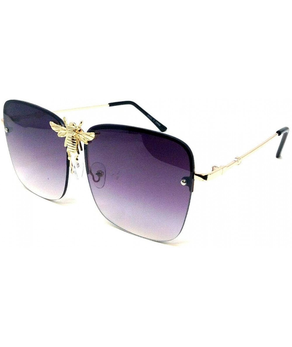 Square 3D Killer Bee Luxury Hip Hop Half Rim Square Aviator Sunglasses - Gold & Black Frame - CP18XEMKMCM $26.11