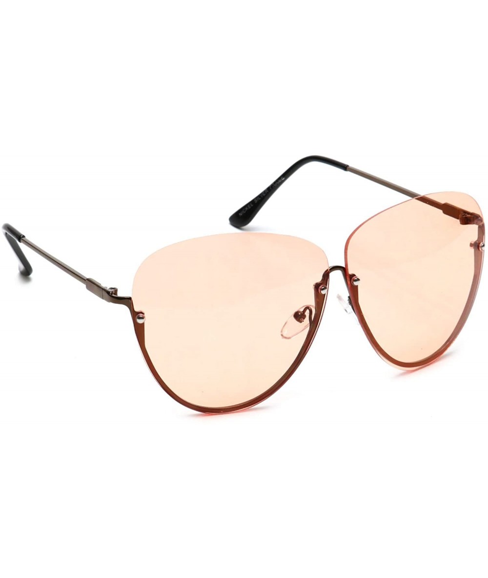 Rimless Oversized Semi-Rimless Colored Lens Women's Sunglasses Rivet Details Metal Frame - Peach - CP18G3RYIEG $18.30