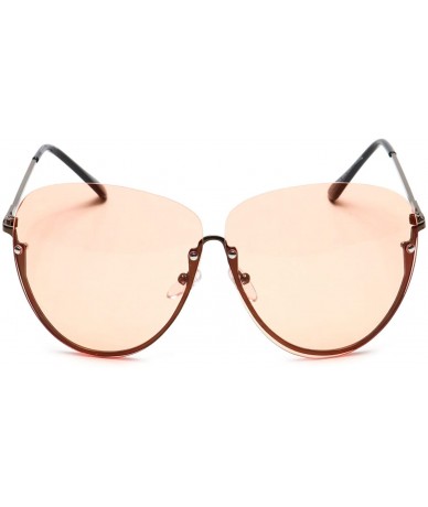 Rimless Oversized Semi-Rimless Colored Lens Women's Sunglasses Rivet Details Metal Frame - Peach - CP18G3RYIEG $18.30