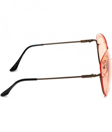 Rimless Oversized Semi-Rimless Colored Lens Women's Sunglasses Rivet Details Metal Frame - Peach - CP18G3RYIEG $18.30