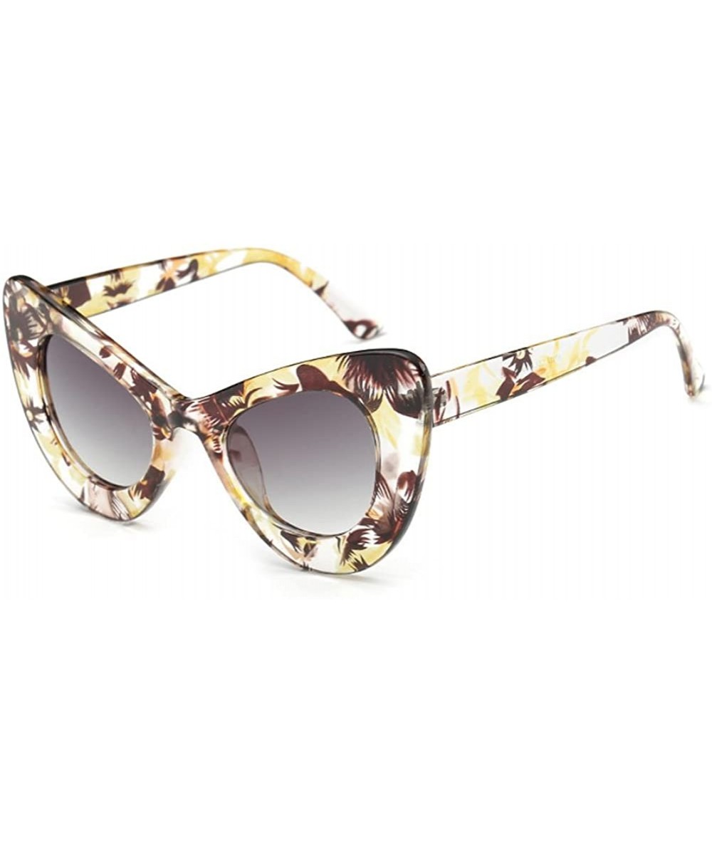 Oval Womens Cat Eye Retro Eyewear Oversized Bold Rim Round Cateye Sunglasses - Yellow Glass Tea Grey - CE18E0GIUIK $34.45