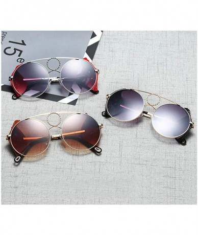 Shield Vintage Sunglasses Men Steampunk Retro Metal Round Sun Glasses for Women Rivet - Gold With Brown - C118WD2RX9Z $22.00