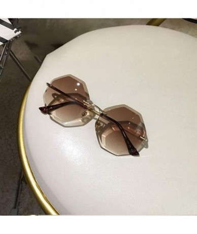 Rimless new round sunglasses women oversized eyewear gradient brown pink rimless sun glasses - C03 - CA18W8UA7QZ $58.08