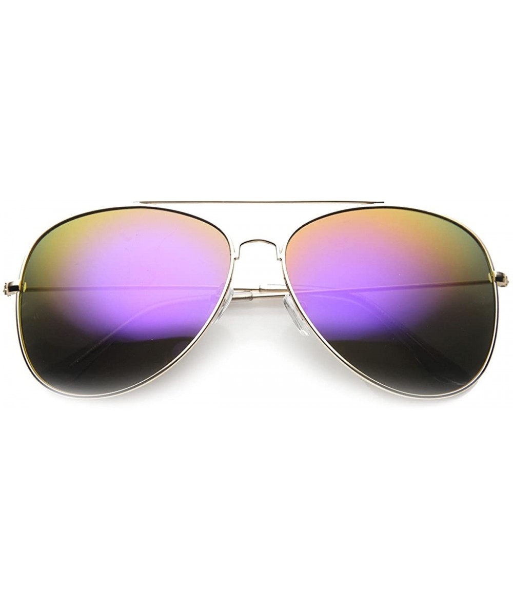 Aviator Class Large Retro Metal Mirror Lenses Aviator Sunglasses - Gold Purple - CE11YN8HXVL $18.85