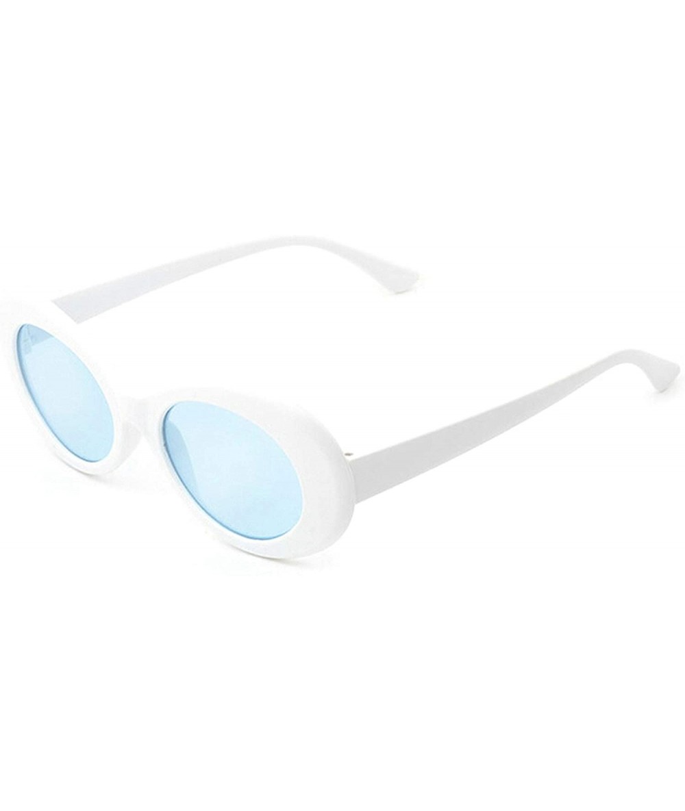 Oval Vintage Sunglasses for Men and Women Plate Resin UV400 Sunglasses - White Blue - CU18SZUDD2Y $27.39