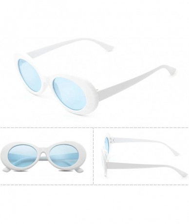 Oval Vintage Sunglasses for Men and Women Plate Resin UV400 Sunglasses - White Blue - CU18SZUDD2Y $27.39