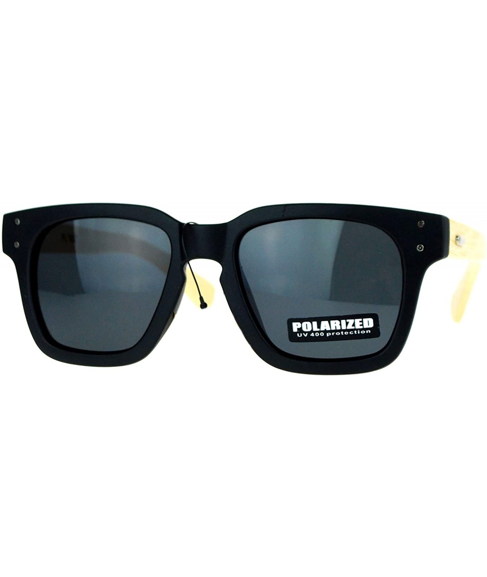 Square Real Bamboo Temple Polarized Sunglasses Matted Square Keyhole Frame - Black (Black) - CB1890Z9A7A $24.99