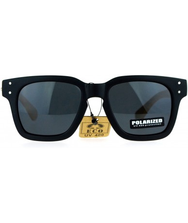 Square Real Bamboo Temple Polarized Sunglasses Matted Square Keyhole Frame - Black (Black) - CB1890Z9A7A $24.99