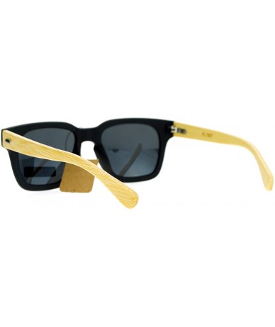 Square Real Bamboo Temple Polarized Sunglasses Matted Square Keyhole Frame - Black (Black) - CB1890Z9A7A $24.99