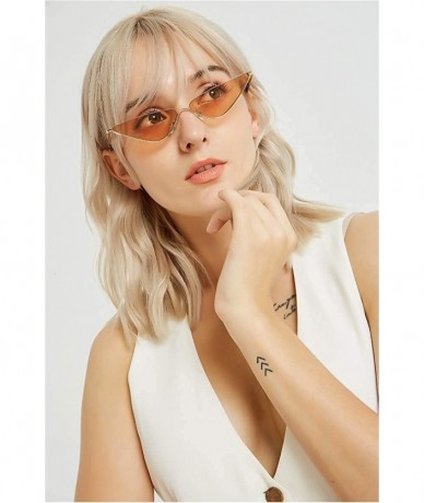 Cat Eye 90s Vintage Slim Cateye Sunglasses Small Thin Metal Mirrorred Sunnies G87754 - CI18EXO4L26 $36.22