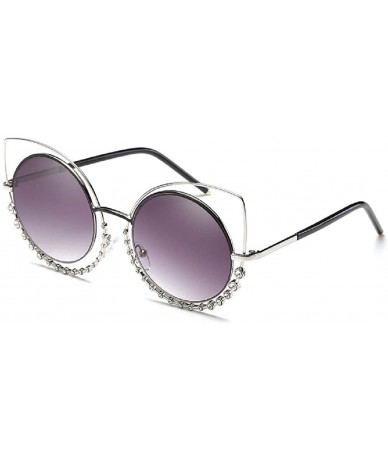 Sport Sunglasses Women Oversized Cateye Crystal Designer Shades Metal Frame - Black - CC18CRQEXIH $18.35