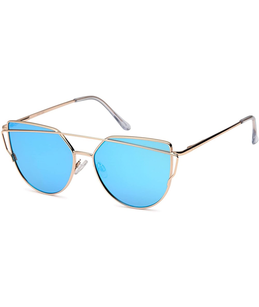 Oversized Womens Cateye Aviator Metal Frame Cross Bar Sunglasses with Mirror Flash Flat Lens - Choose Your Variation - CY17YS...