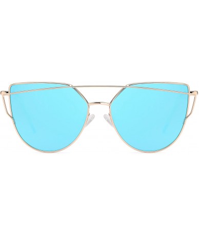 Oversized Womens Cateye Aviator Metal Frame Cross Bar Sunglasses with Mirror Flash Flat Lens - Choose Your Variation - CY17YS...