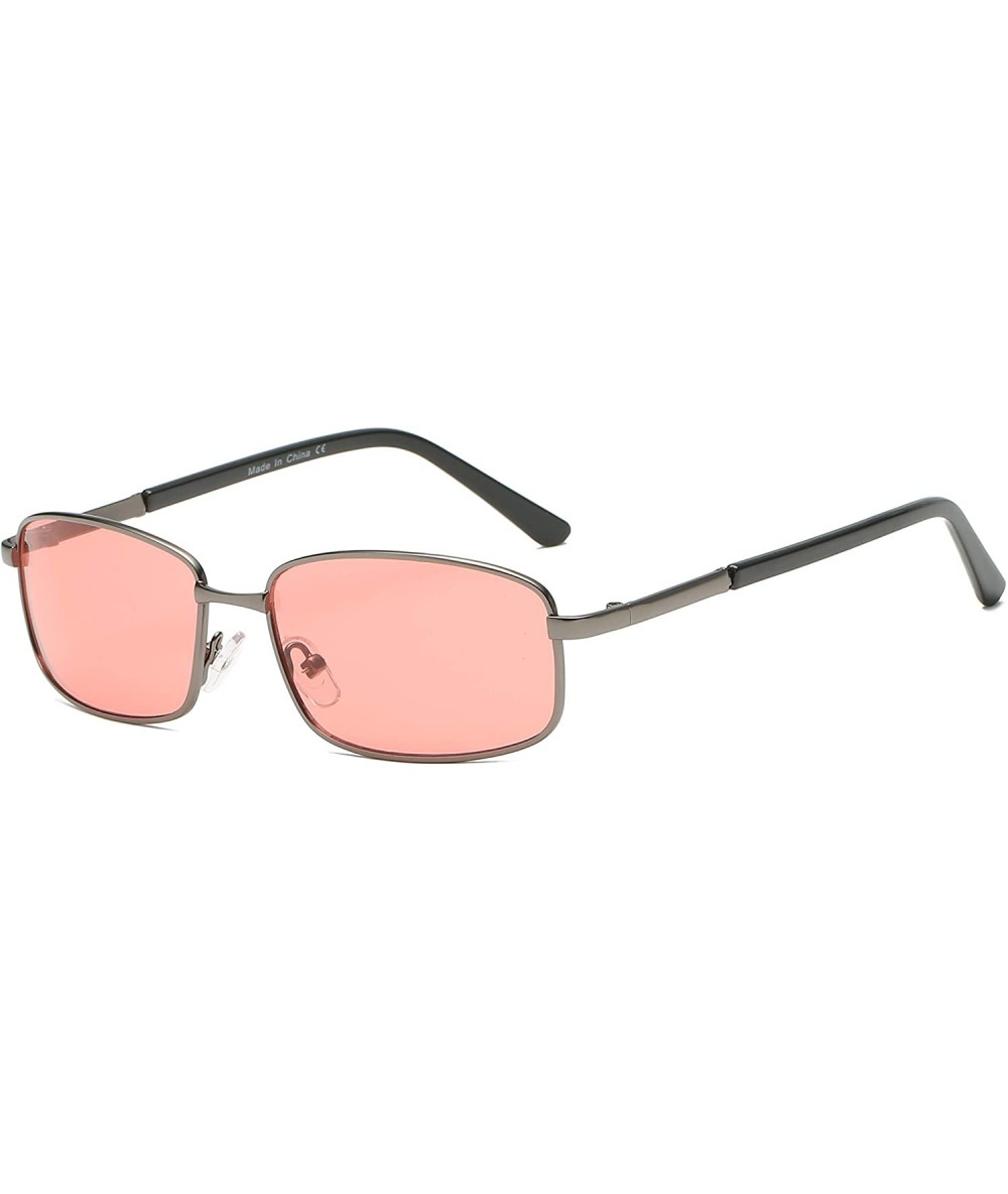 Rectangular Retro Vintage Metal Rectangular Flat Lens UV Protection Fashion Sunglasses for Men and Women - Pink - CX18IZDGRXT...