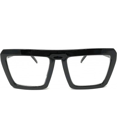 Oversized Nerd Glasses Classic Fashion Frame Clear Lens Square Round Rectangle - Black Gloss Flat Top- Clear - C118X4Q9NKY $1...