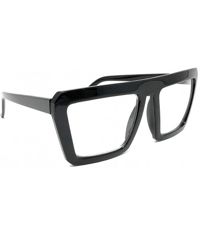 Oversized Nerd Glasses Classic Fashion Frame Clear Lens Square Round Rectangle - Black Gloss Flat Top- Clear - C118X4Q9NKY $1...