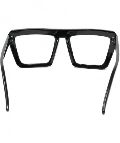 Oversized Nerd Glasses Classic Fashion Frame Clear Lens Square Round Rectangle - Black Gloss Flat Top- Clear - C118X4Q9NKY $1...