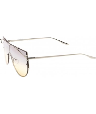 Rimless Futuristic Rimless Metal Crossbar Gradient Colored Mono Lens Shield Sunglasses 61mm - Silver / Smoke-brown - CS17YZ80...