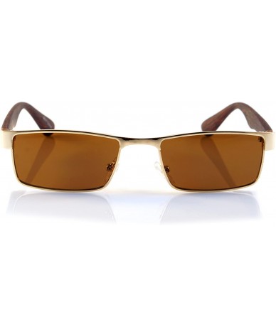 Rectangular XSmall Metal Flat Top Wood Feel Temple Narrow Rectangle Sunglasses A192 - Gold Brown/ Brown Sd - CL18EHTN588 $19.60