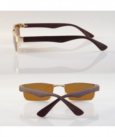 Rectangular XSmall Metal Flat Top Wood Feel Temple Narrow Rectangle Sunglasses A192 - Gold Brown/ Brown Sd - CL18EHTN588 $19.60