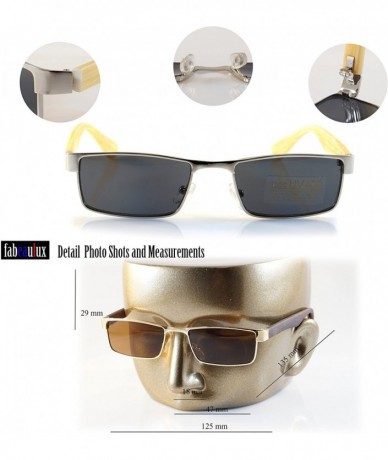 Rectangular XSmall Metal Flat Top Wood Feel Temple Narrow Rectangle Sunglasses A192 - Gold Brown/ Brown Sd - CL18EHTN588 $19.60